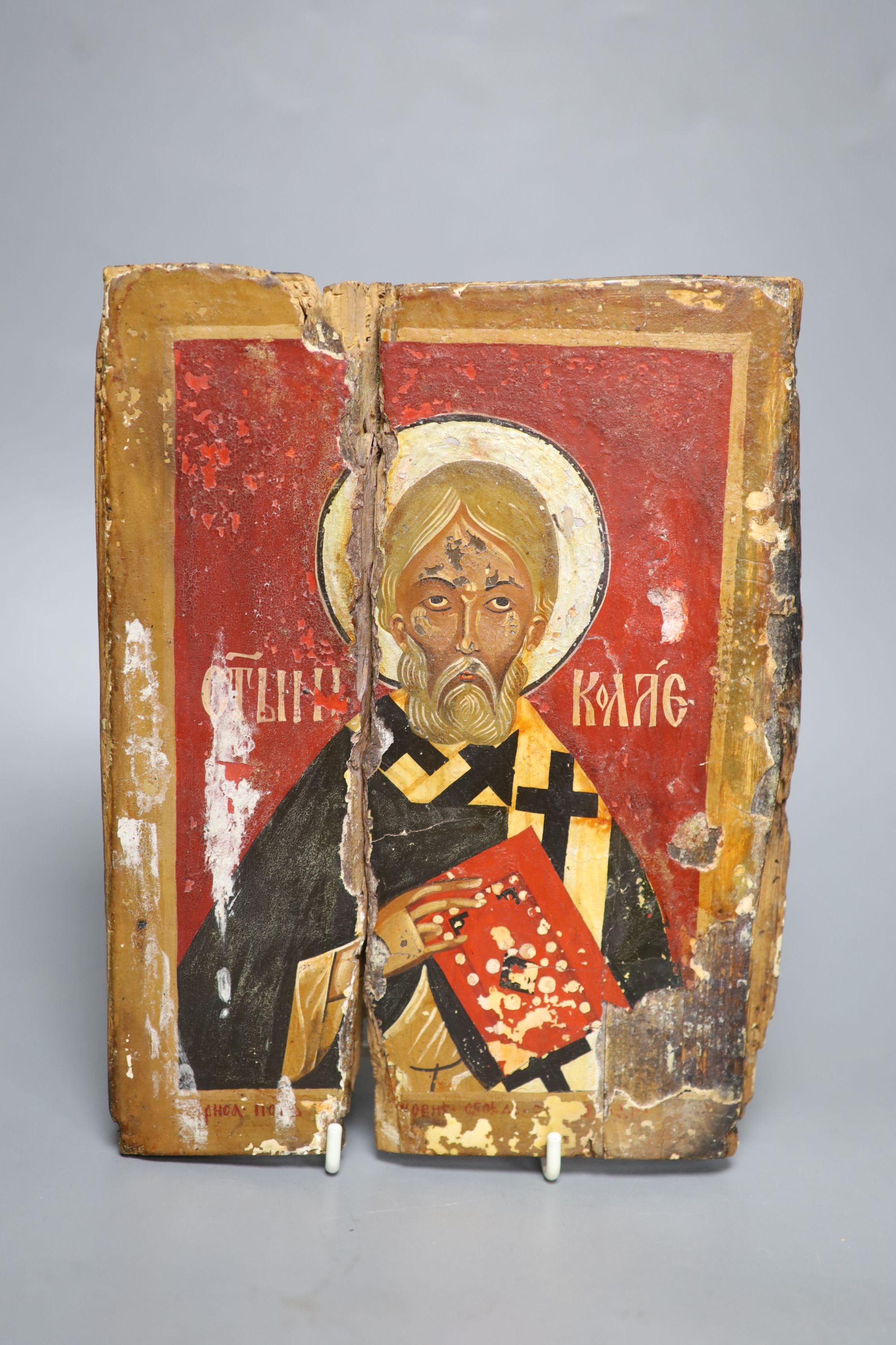 Greek School, icon of a saint, painted on wood, 23.5 x 19cm